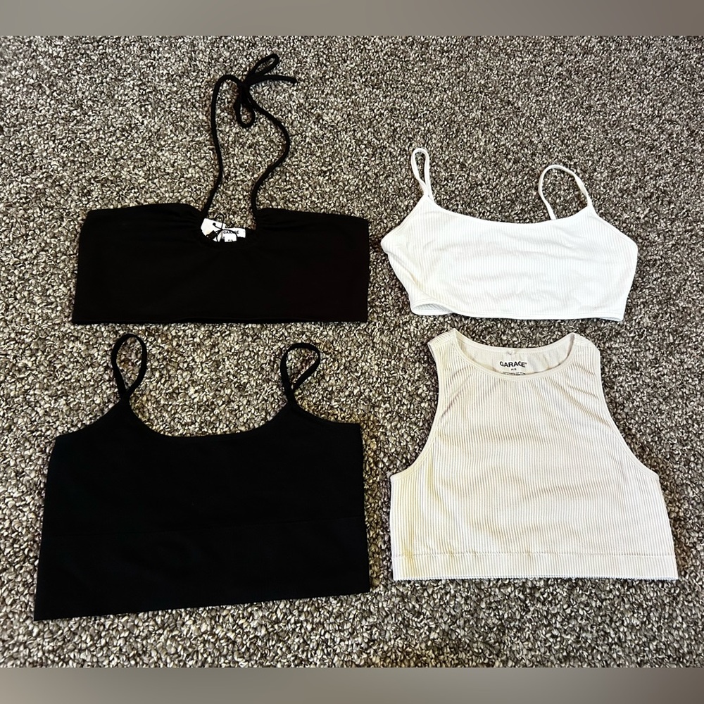 Garage Bundle White and Black Sleeveless Fitted Crop Tank Tops Size S